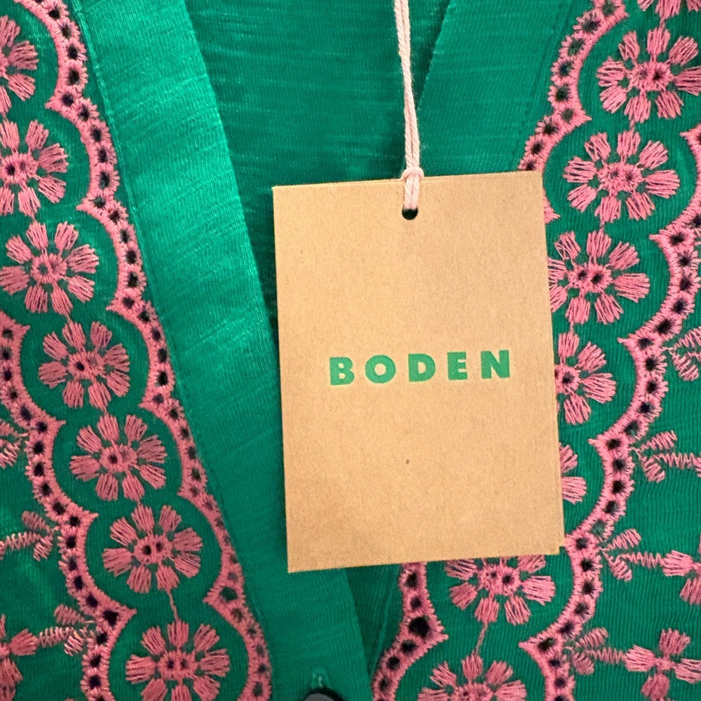 Boden Embroidered Frill Neck Top, Rich Emerald Size 14 NWT - Picture 8 of 8